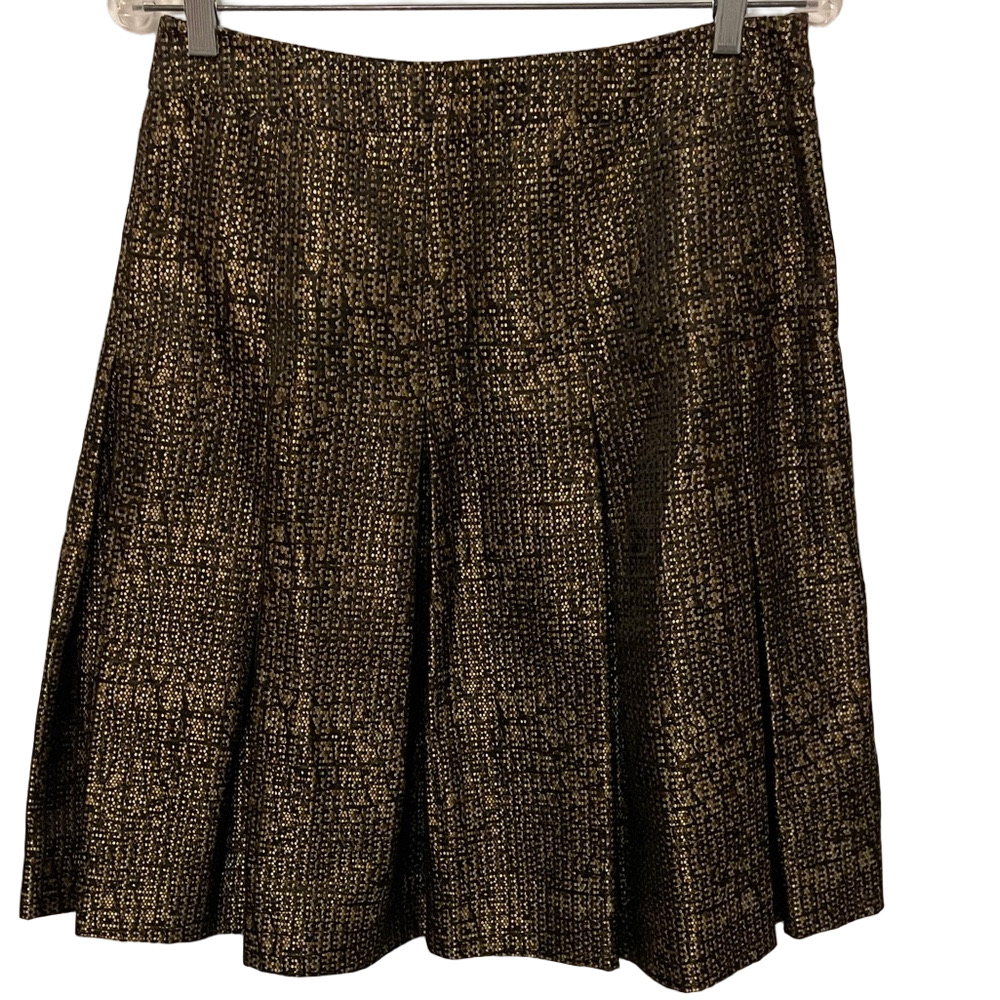 Women’s Carlisle Gold/Black Pattern Pleated Lined Skirt Size 8
